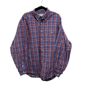 Eddie Bauer Long Sleeve Button Down Red and Blue Plaid 100% Cotton Shirt